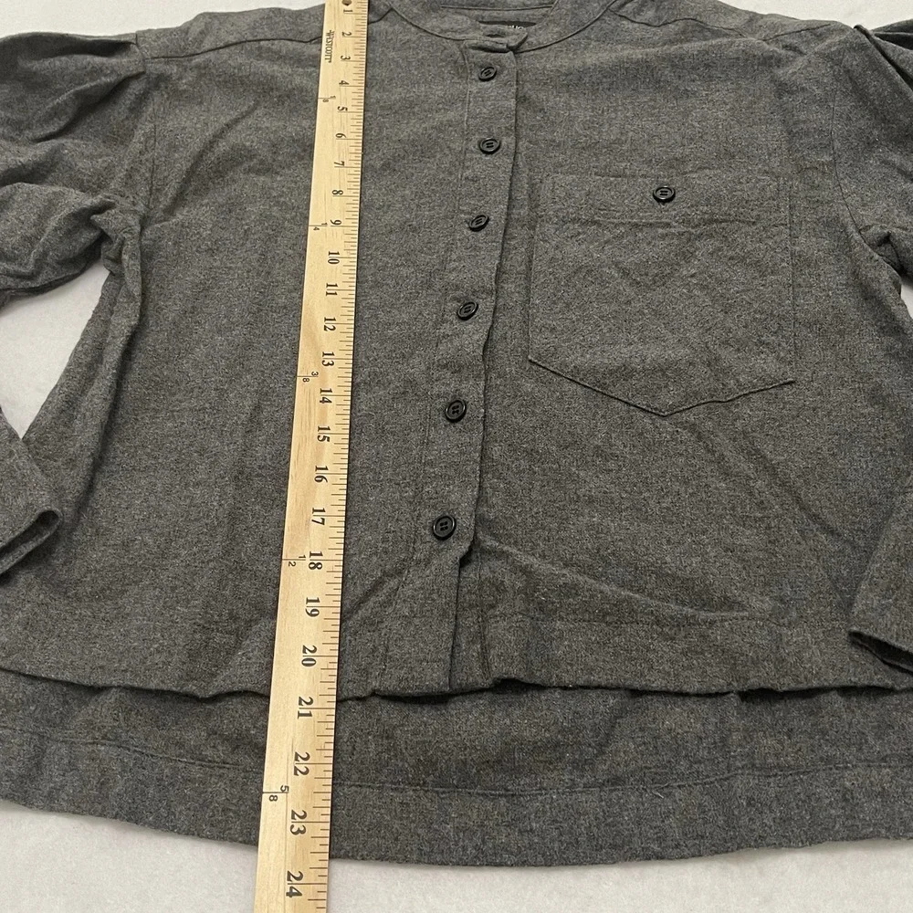 Banana Republic Gray 100% Cotton Button Front Blouse XS Puff Sleeve Pocket Top